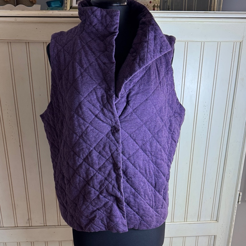 Eileen Fisher Deep Purple XL Snap Diamond Minimilist Quilted Vest
